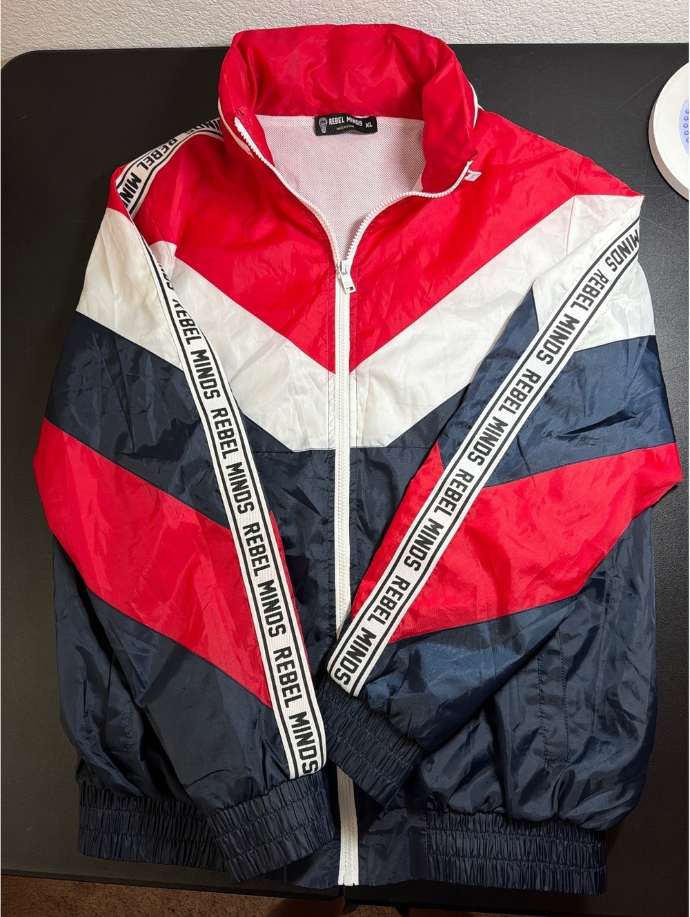 Rebel Minds Y2K Color Block Windbreaker Track Jacket Red Navy White Mens XL